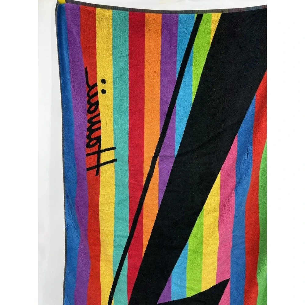 Vintage Hawaii Beach Towel by Maiden Black Multi Spell Out Cotton 56 x 33